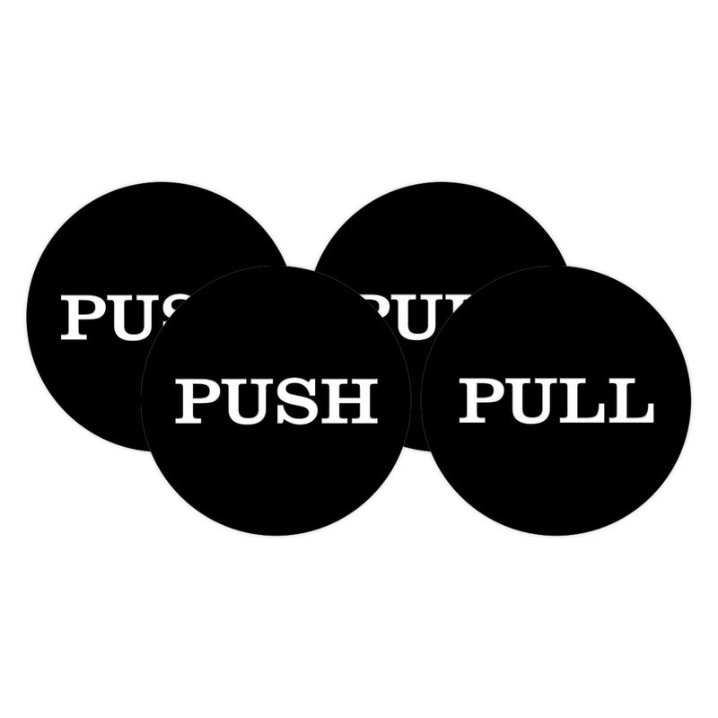 All Quality 2" Round Push Pull Door Signs (Black) - 2 Sets (4pcs) - Image 1